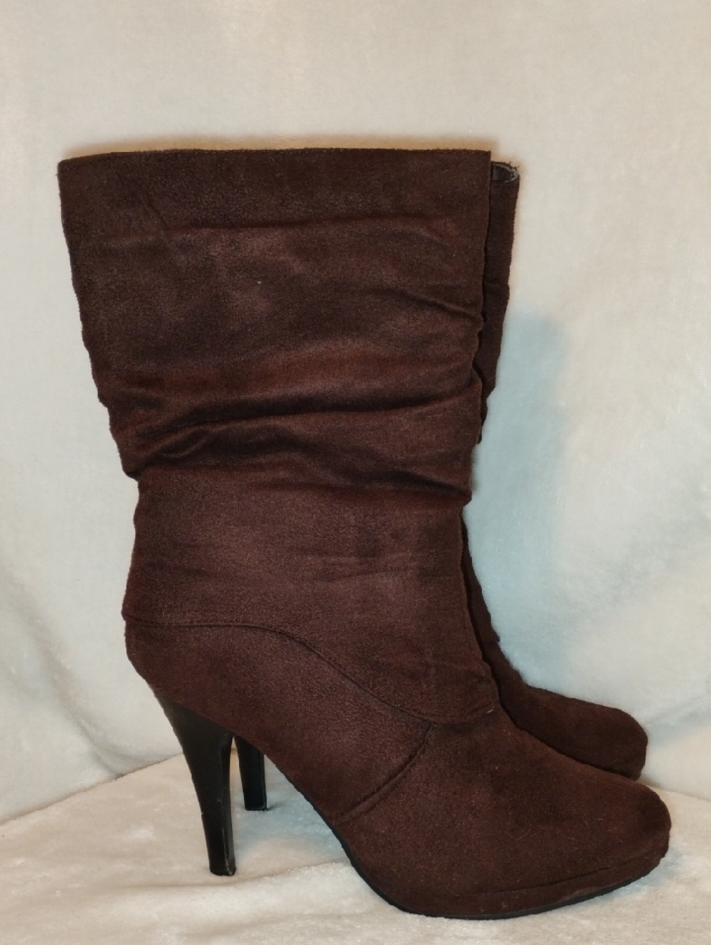 Women’s Brown Suede Mid-Calf Heeled Boots Size 5 1/2